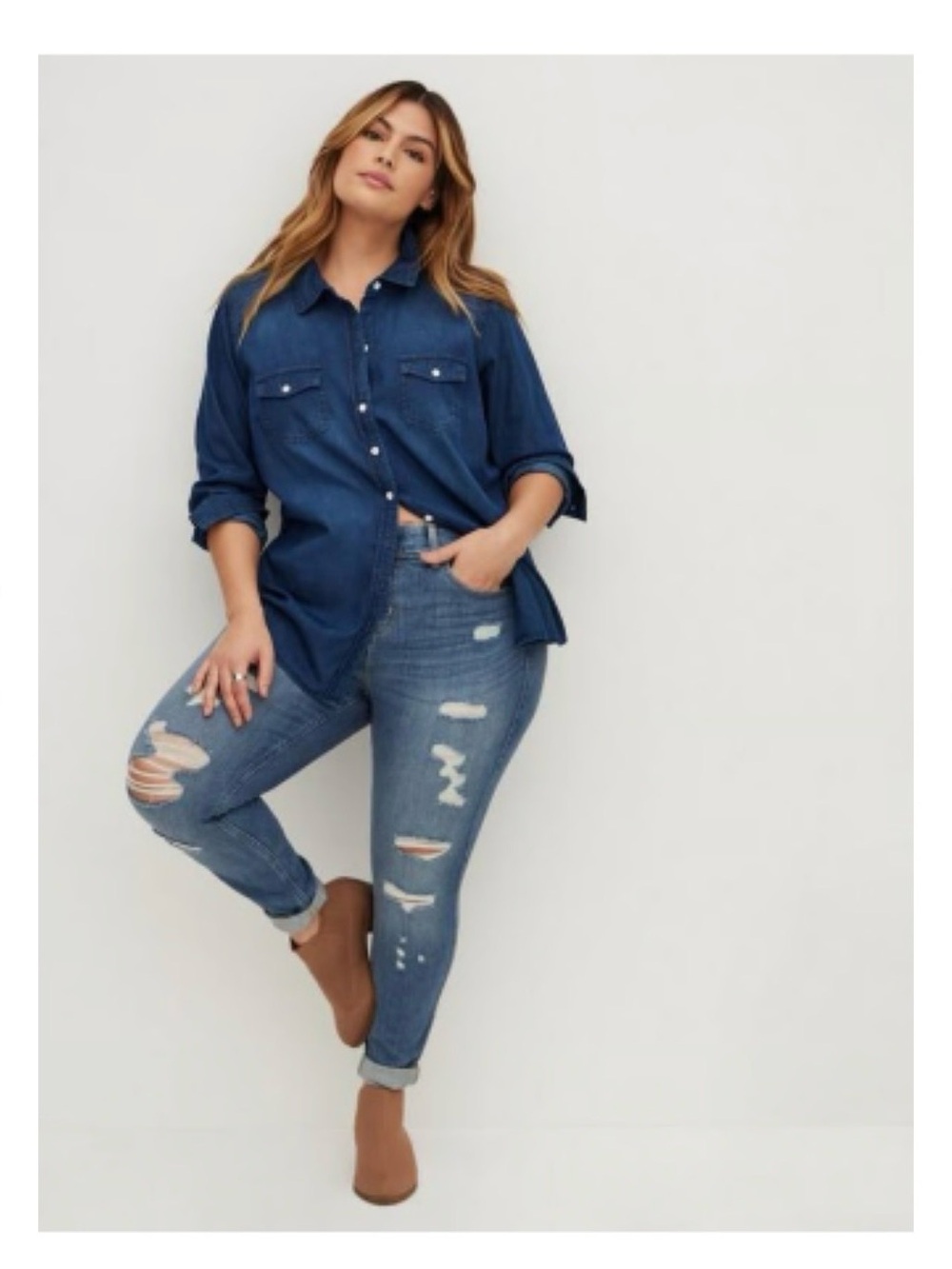 torrid NWOT Dark Blue Denim Button-Down Shirt